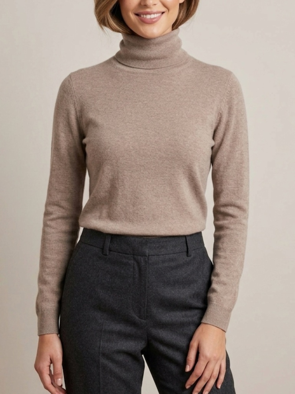 FALCONERI Italy 100% Pure Cashmere Turtleneck Sweater - Taupe/Beige - Size S